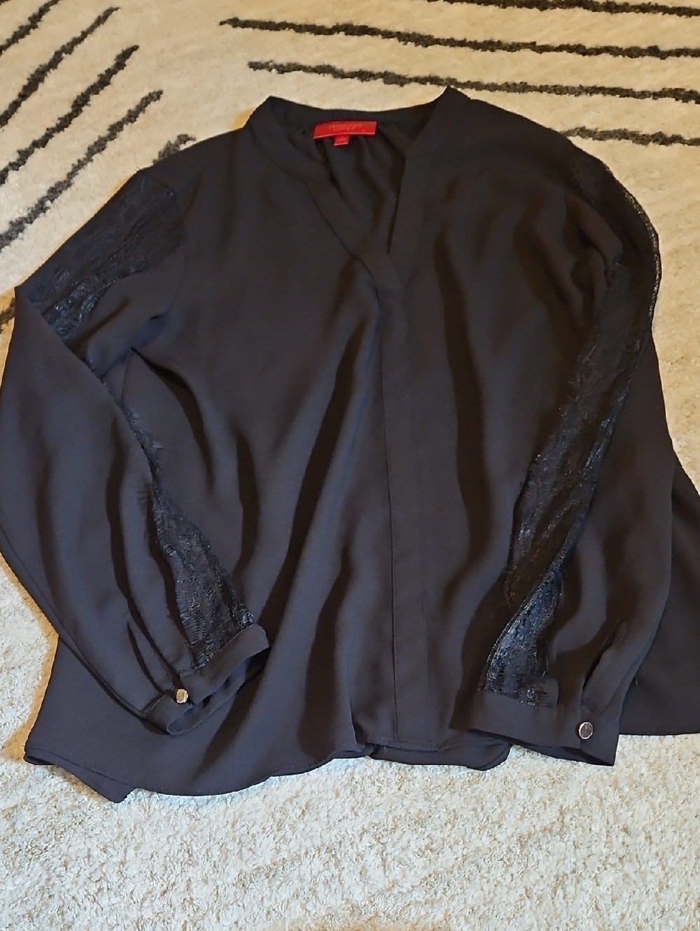 Jennifer Lopez Black Lace-Panel V-Neck Blouse